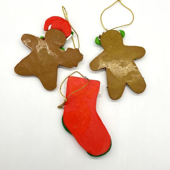 Gingerbread Man Girl Christmas Ornament Lot 6 Clay Dough Flat Kurt Adler Decor - Picture 5 of 13